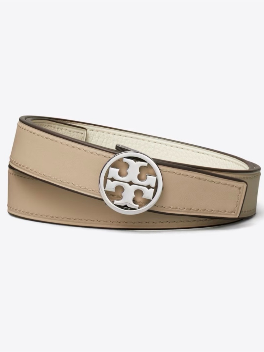 Tory Burch 1” Miller leather belt Taupe and Cream gold hardware Reversible